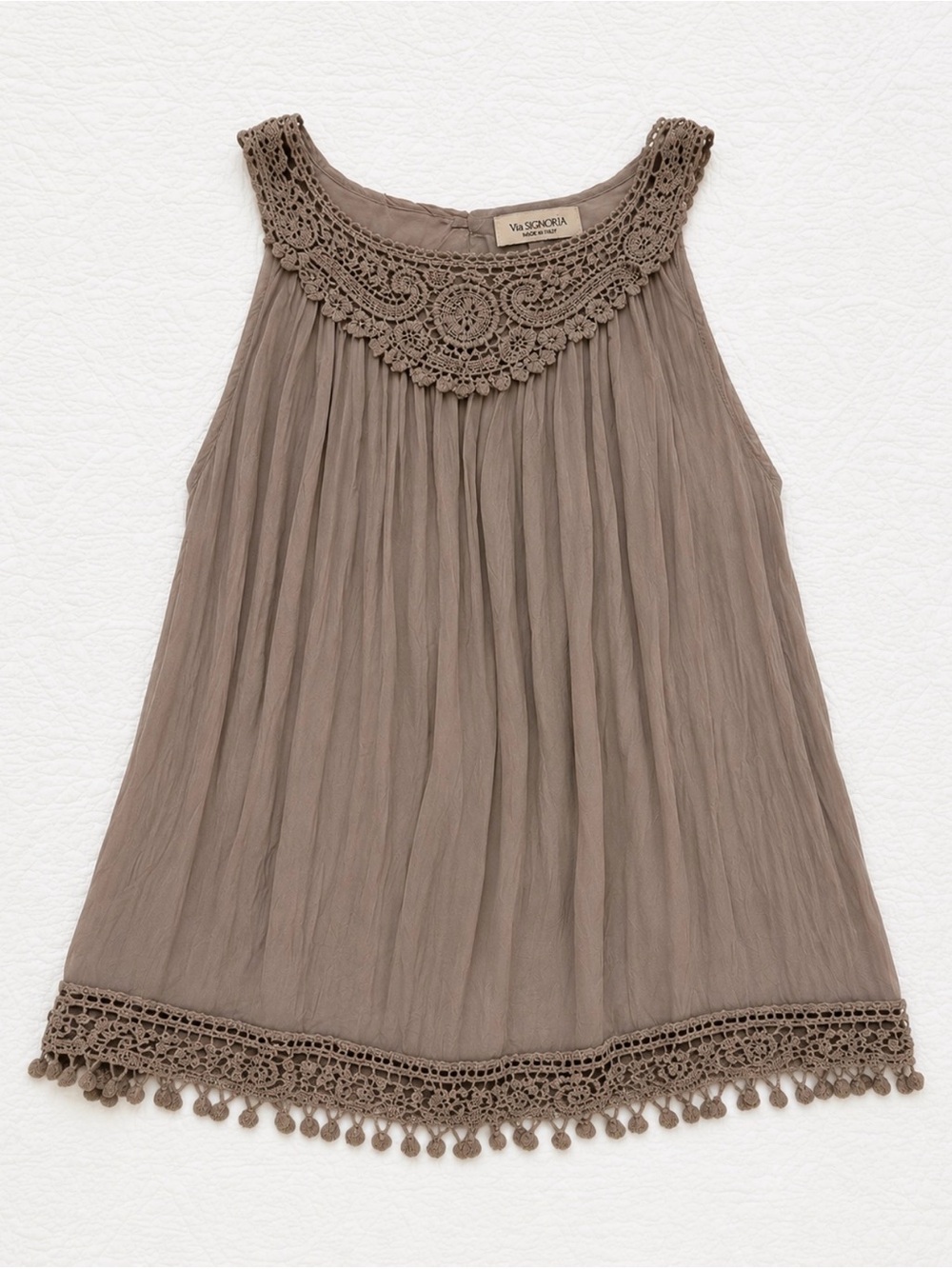 Via Signoria Made in Italy Crochet Lace Tank Top- Size S -100% silk